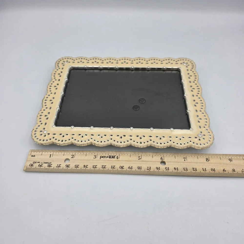 Green Tree Gallery Ivory Metal Scalloped‎ Rhinestones Picture Frame 8.5